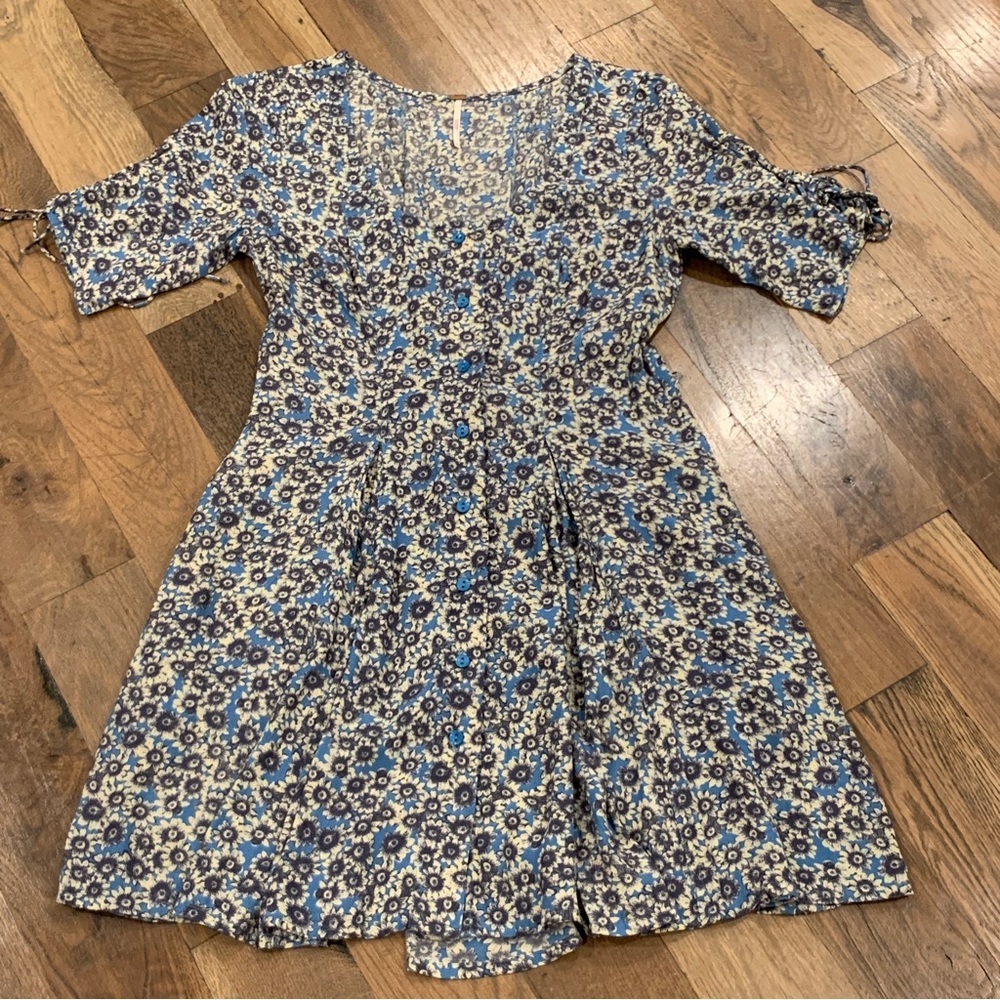 Free people Blue Floral Flare Dress Size Small - Picture 5 of 10